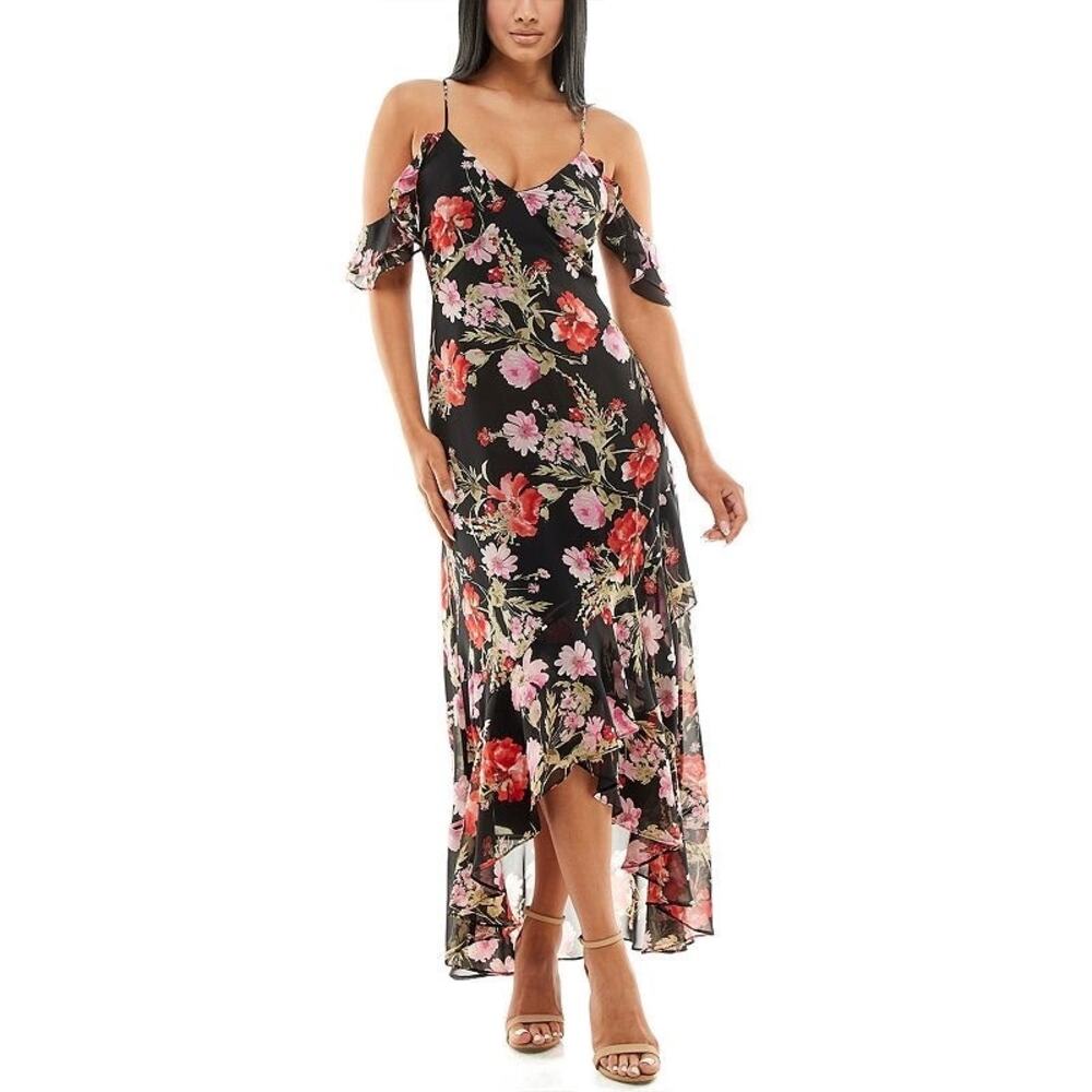 Speechless Floral Print Ruffle Sleeve Ho Low Dress Size XL NWT Multicolored